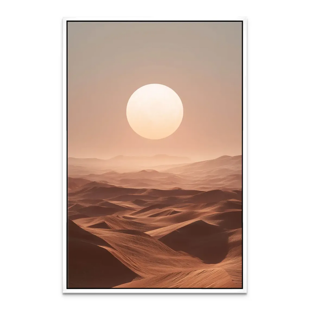 Calm desert wall art with ethereal atmosphere and warm color palette for contemporary interiors.