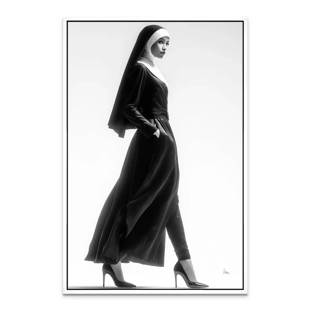 Nun Couture Canvas Art - Fashion Wall Art in Black & White - Image 8