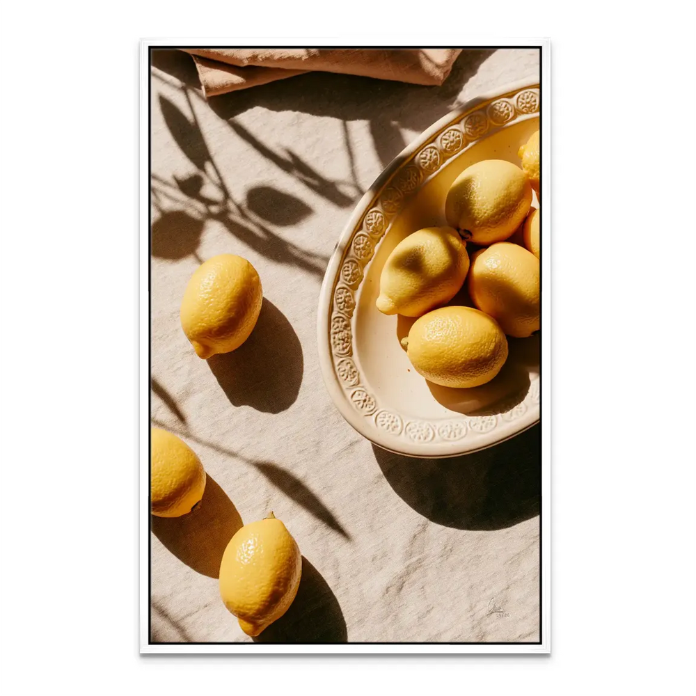 Food wall art - golden lemons canvas print for modern interiors