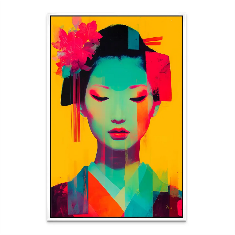 Geisha Neon Pop Canvas Art - Abstract Pop Art Wall Art - Image 8
