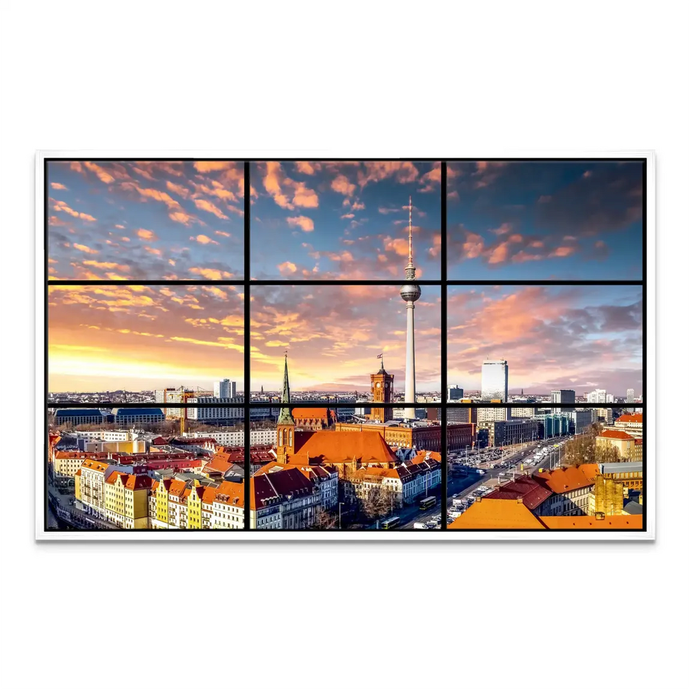 Multi-panel Berlin cityscape wall art highlighting both historic and modern architecture