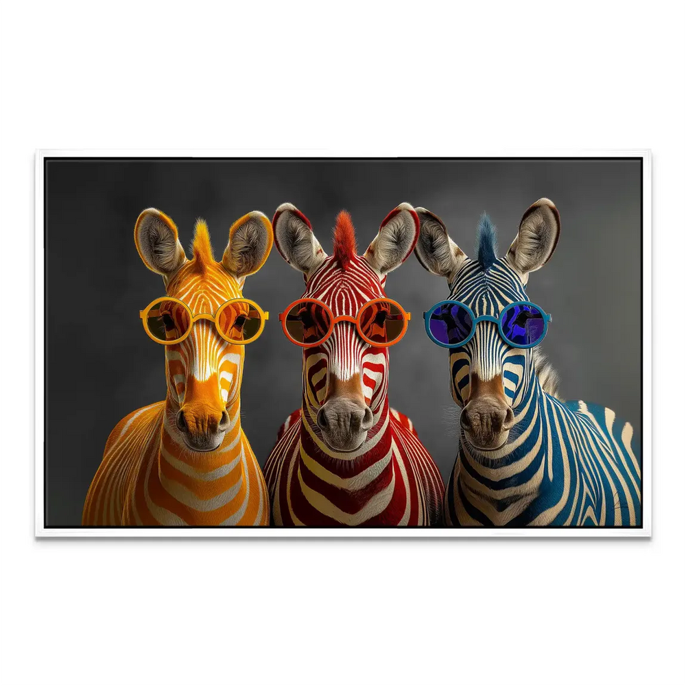 Statement zebra canvas piece for living spaces with bold colors.