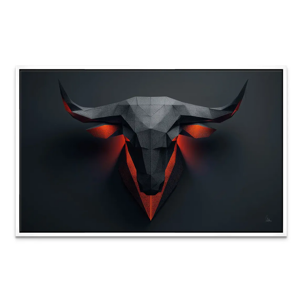 Elegant bull head wall art with angular facets and glow accents