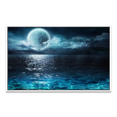 Moonlight Ocean Dream canvas shown with a white frame finish