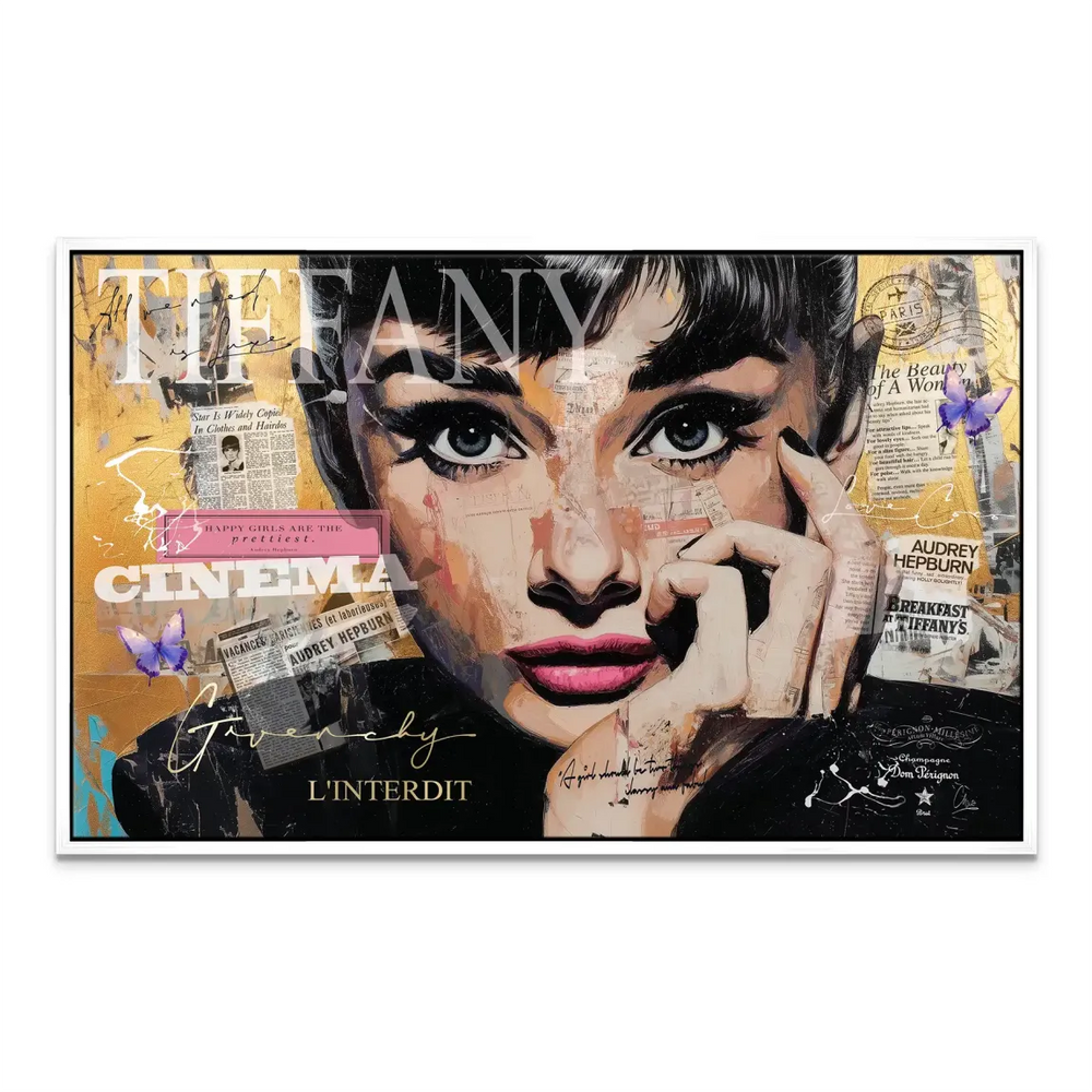 Iconic celebrity wall art with retro newspaper overlays
