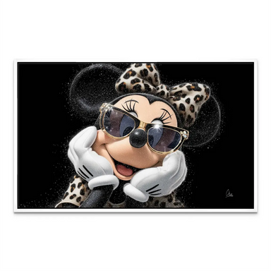 Minnie Mouse pop art canvas shown with a white frame finish
