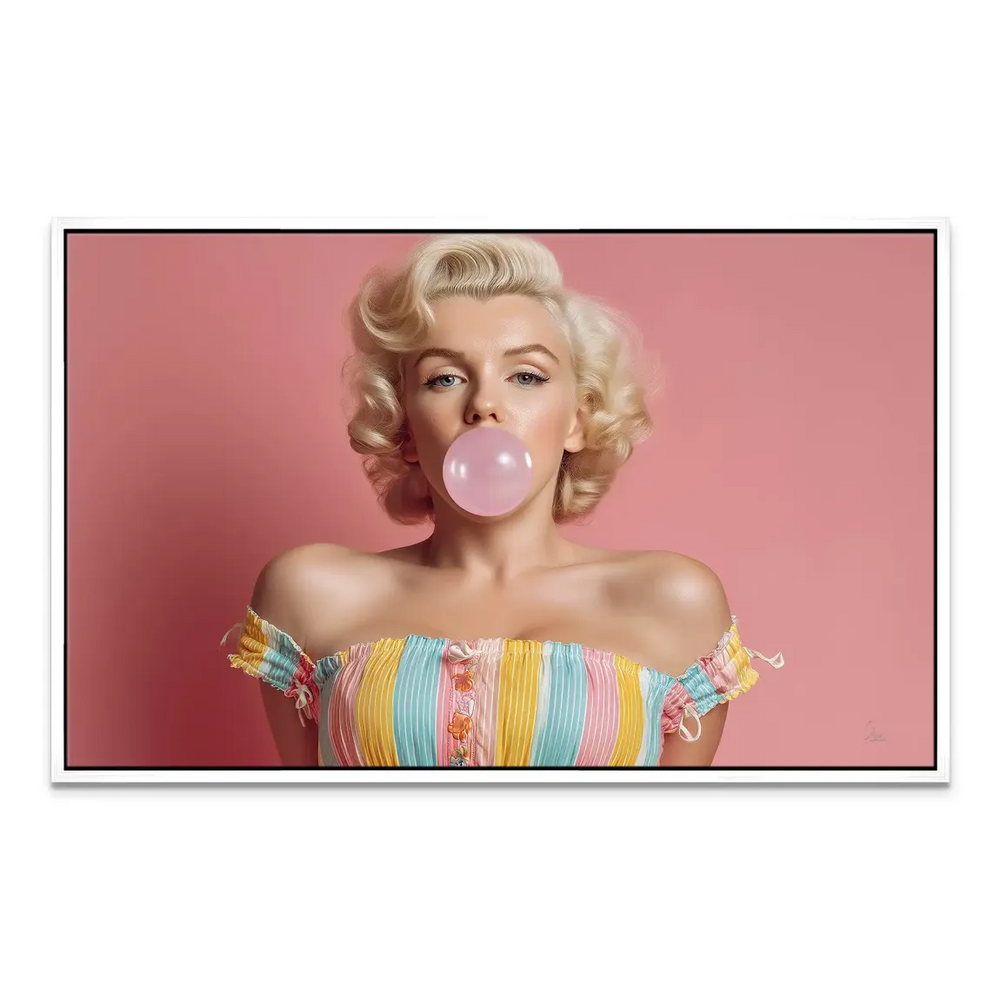 Edge detail of the Marilyn Monroe Pop Art canvas highlighting bright colors and glossy finish
