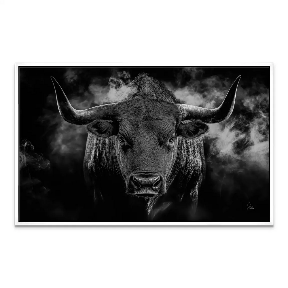 Timeless wildlife canvas print of a powerful bull for rustic or urban decor.