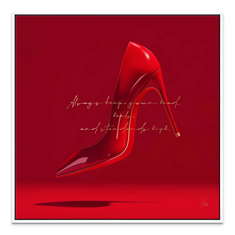 Elegant red heel canvas wall art designed for fashion lovers and motivational spaces.