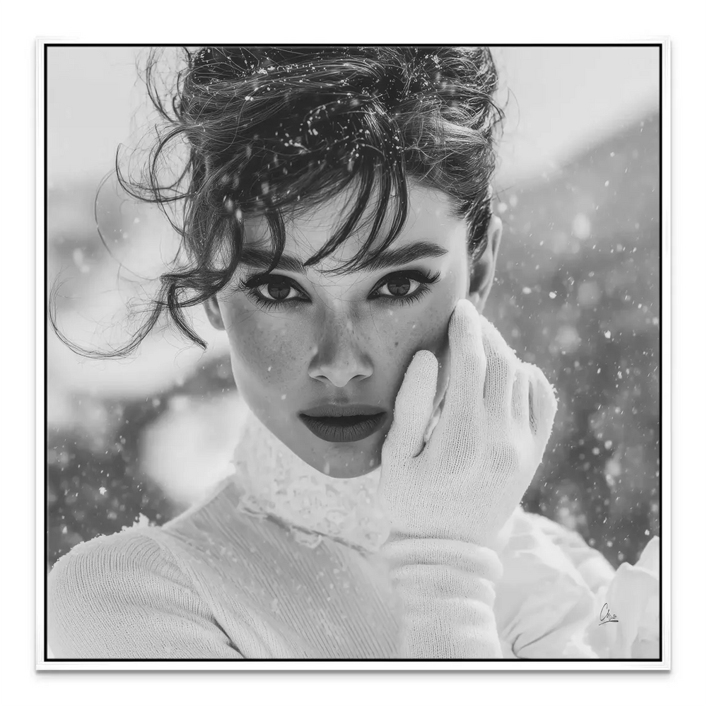 Audrey Hepburn Snow Portrait Canvas Print - Image 6