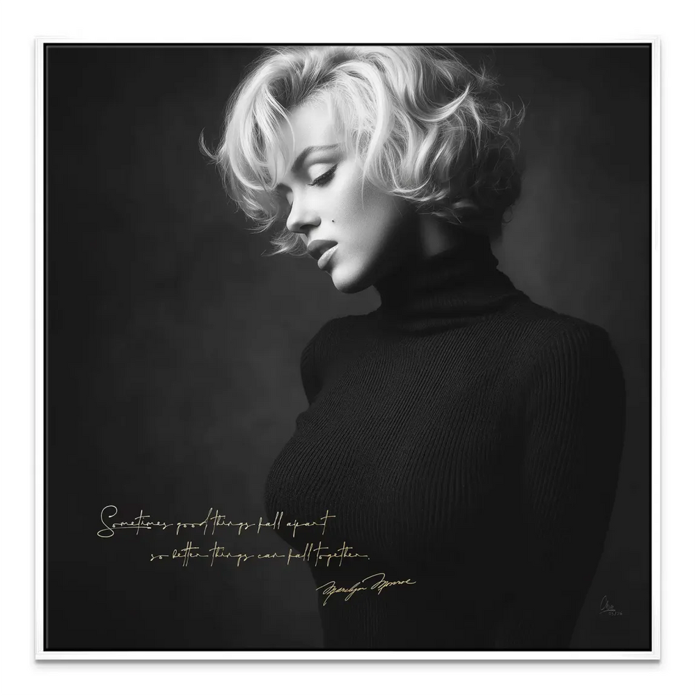 Sophisticated Marilyn Monroe quote canvas displayed on a chic living room wall