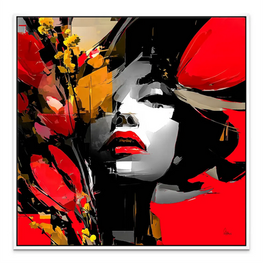 Dramatic red abstract canvas for minimalist or eclectic interiors.