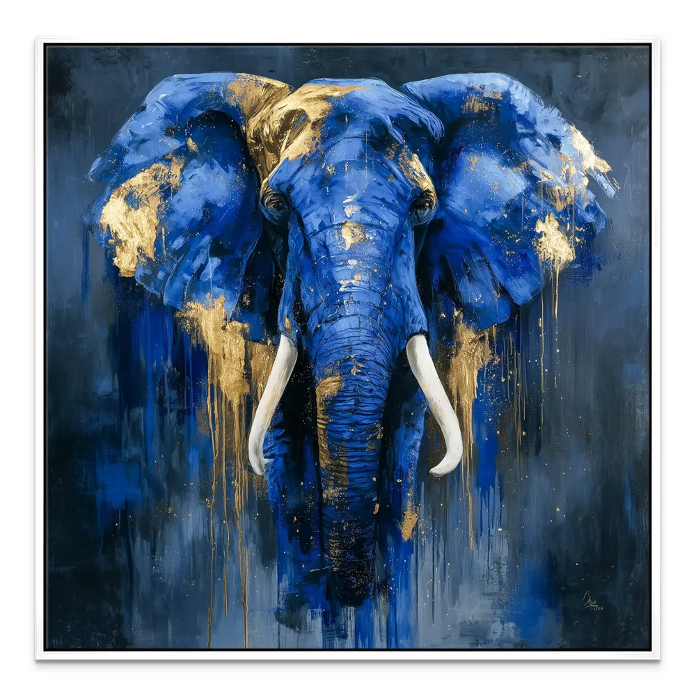 Blue Elephant Abstract Canvas Painting - Luxury Animal Wall Art - Image 8