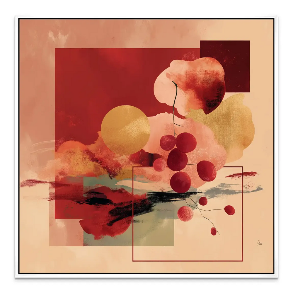 Boho-modern Scarlet Bloom canvas art ideal for living room or hallway