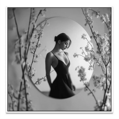 Floral accents and monochrome tones combine in a chic wall art piece.
