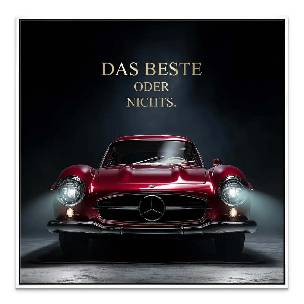 Red classic car canvas shown with a white frame finish