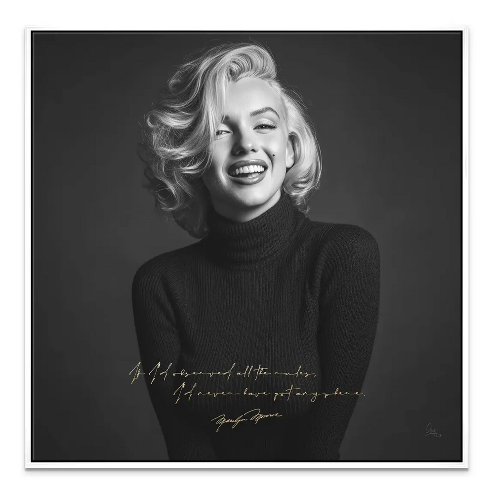 Classic Hollywood Marilyn Monroe portrait wall art in black and white.