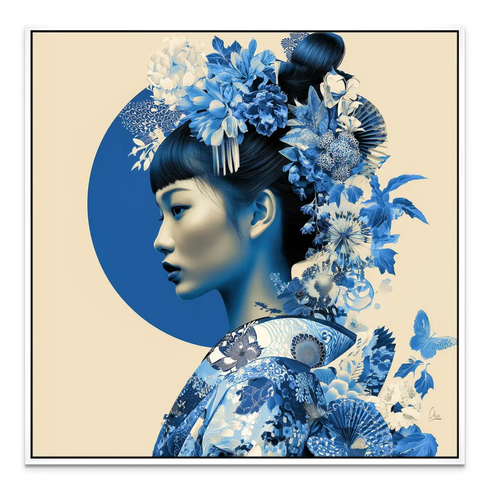 Blue lotus geisha artwork - contemporary wall art for living rooms and bedrooms