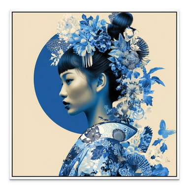 Blue lotus geisha artwork - contemporary wall art for living rooms and bedrooms