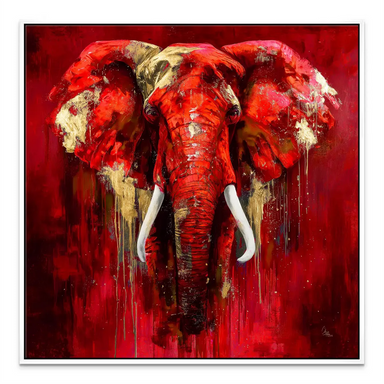 Gold splatters detailing a contemporary red elephant canvas print