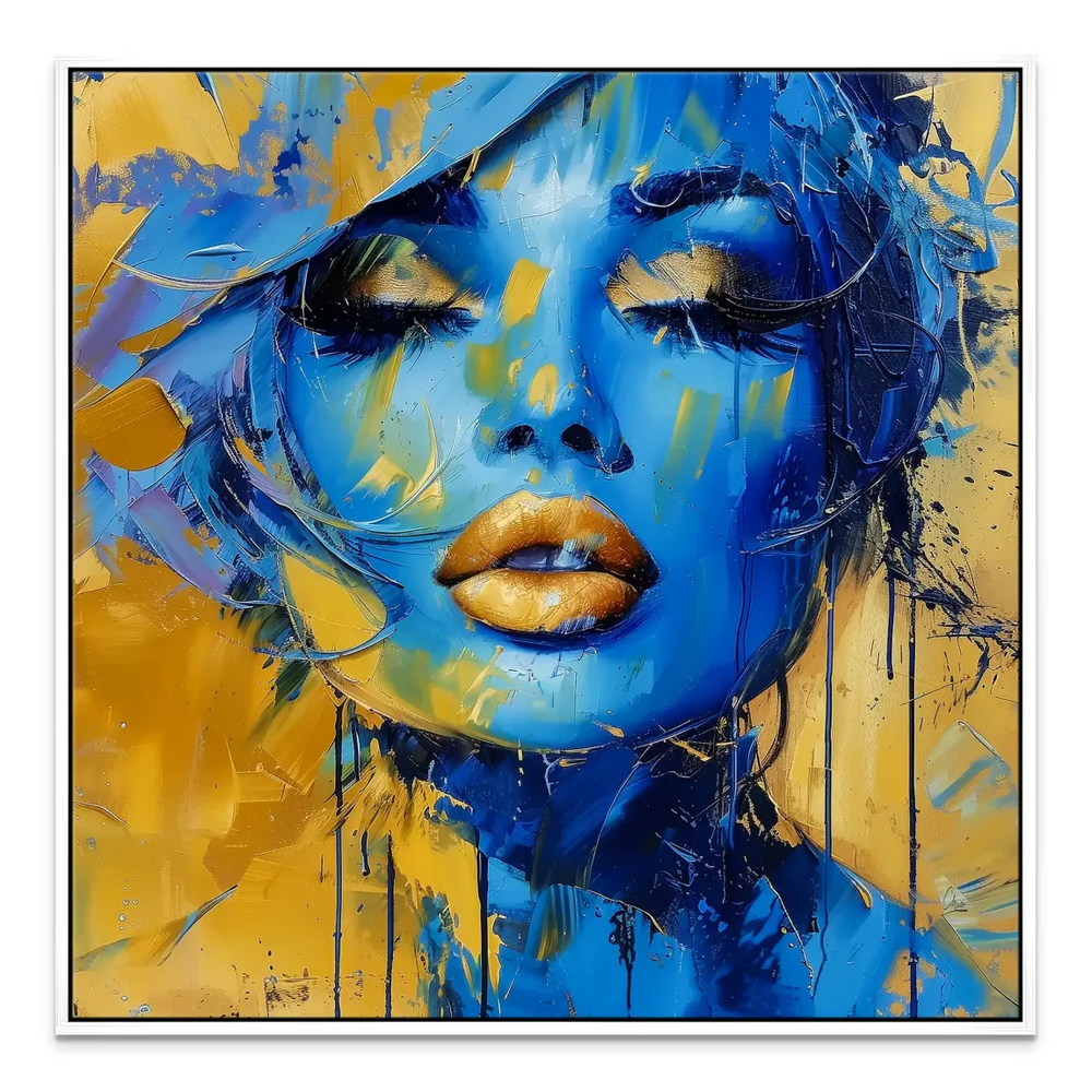 The Woman Canvas Portrait - Modern Abstract Wall Art in Blue and Gold - Image 7