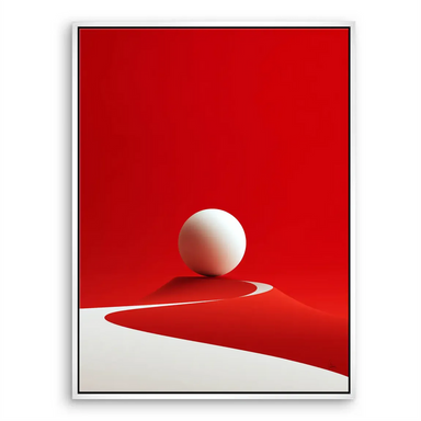 Geometric red landscape and white curve on canvas wall art
