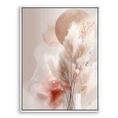 Overall Amber Fields canvas art blends floral, botanical, and abstract styles in a tranquil palette