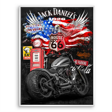 Overall dynamism of freedom and Americana captured in a motorcycle pop art piece.