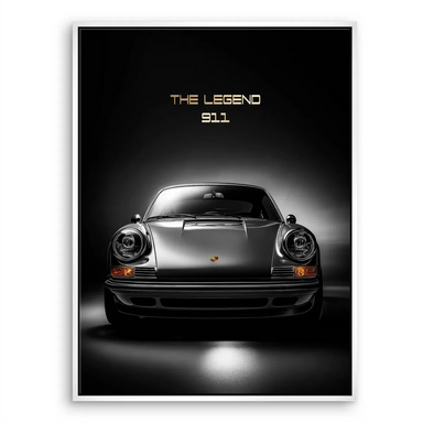 Premium car wall art for living room or office - black gray Porsche legend canvas