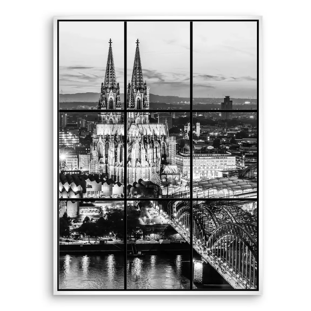 Rhine River foreground with city lights reflecting on the water
