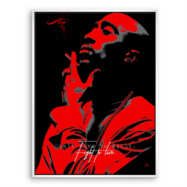 Urban minimalist wall art showing Tupac Shakur in a red-black palette