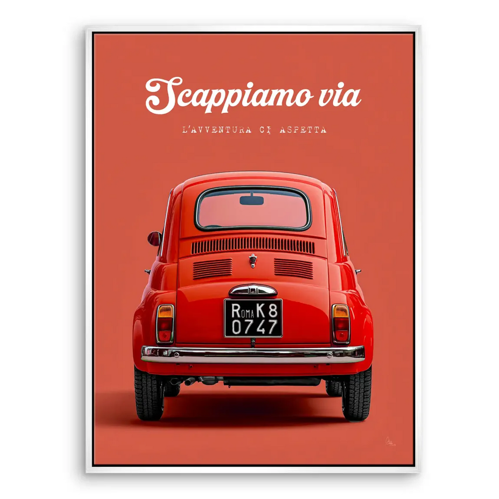 Fiat 500 vintage car wall art ideal for automotive and travel collections