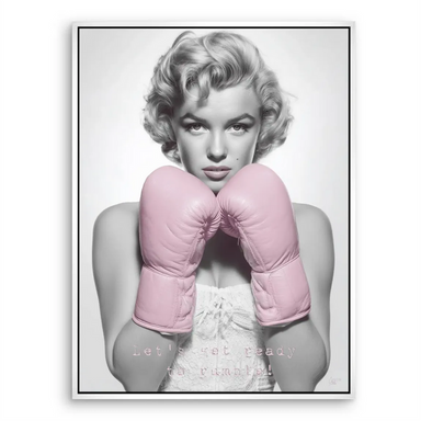 Bold Marilyn Monroe canvas wall art featuring boxing pose and pink gloves.