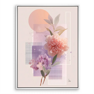 Minimalist floral abstract canvas print suitable for modern bedrooms or nurseries in soft pastels.