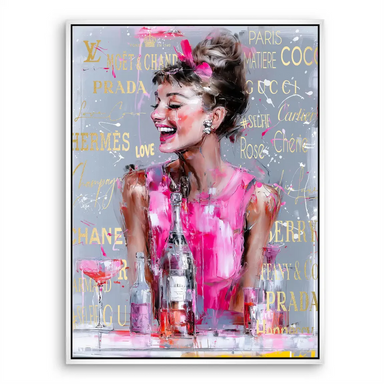 Statement piece of wall art inspired by Audrey Hepburn and couture fashion.