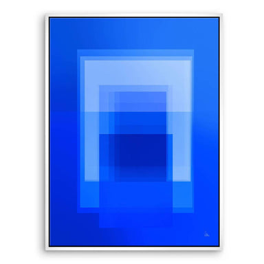 Contemporary canvas wall art: cobalt blues, rectangular shapes, geometric abstraction.