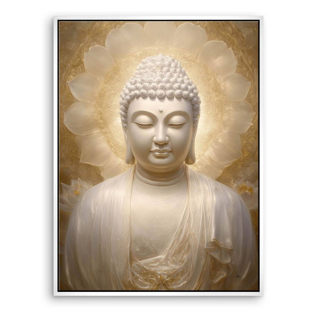 Golden Buddha canvas wall art ideal for meditation spaces, living rooms, or bedrooms