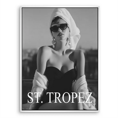St. Tropez Glam Canvas Wall Art - Black and White Fashion Portrait - Image 8