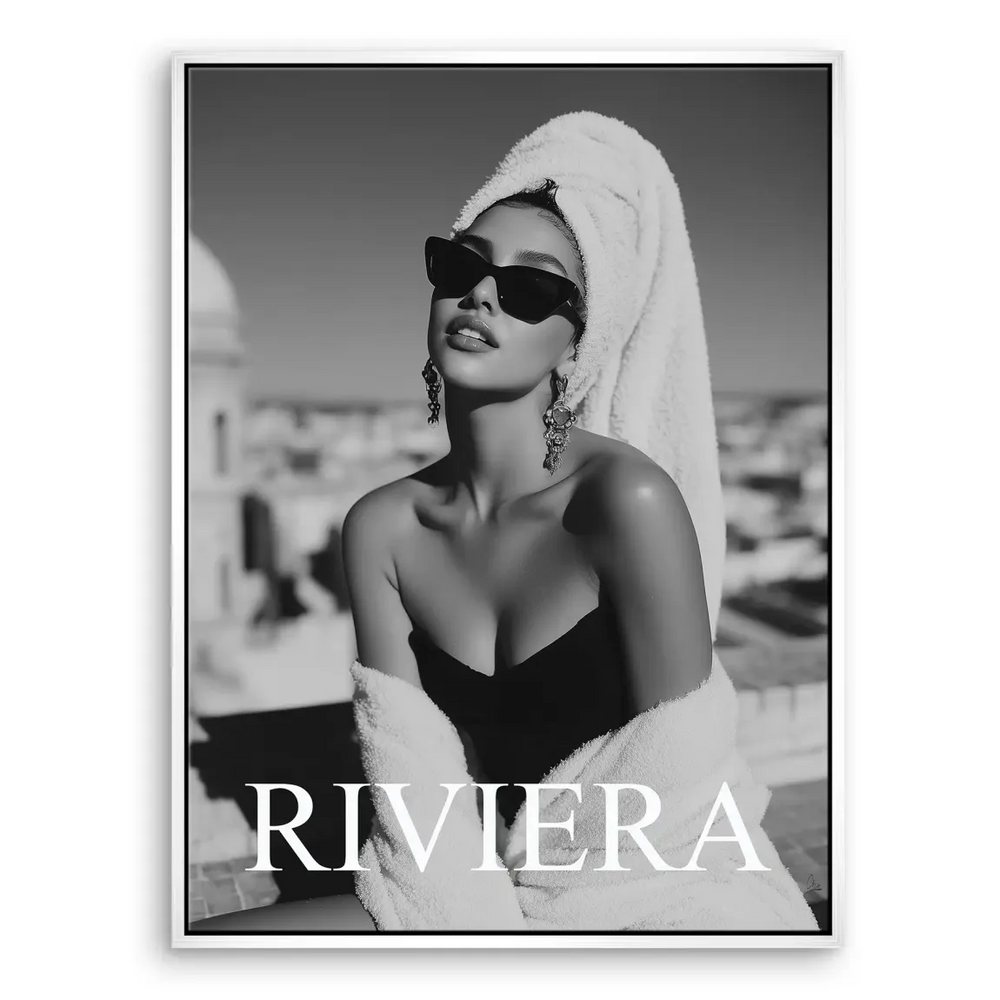 Riviera Glam Canvas Print - Black & White Fashion Portrait - Image 8