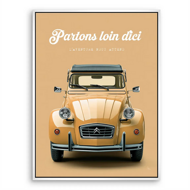 Bright, cheerful canvas print of a vintage car for retro and minimalist interiors.
