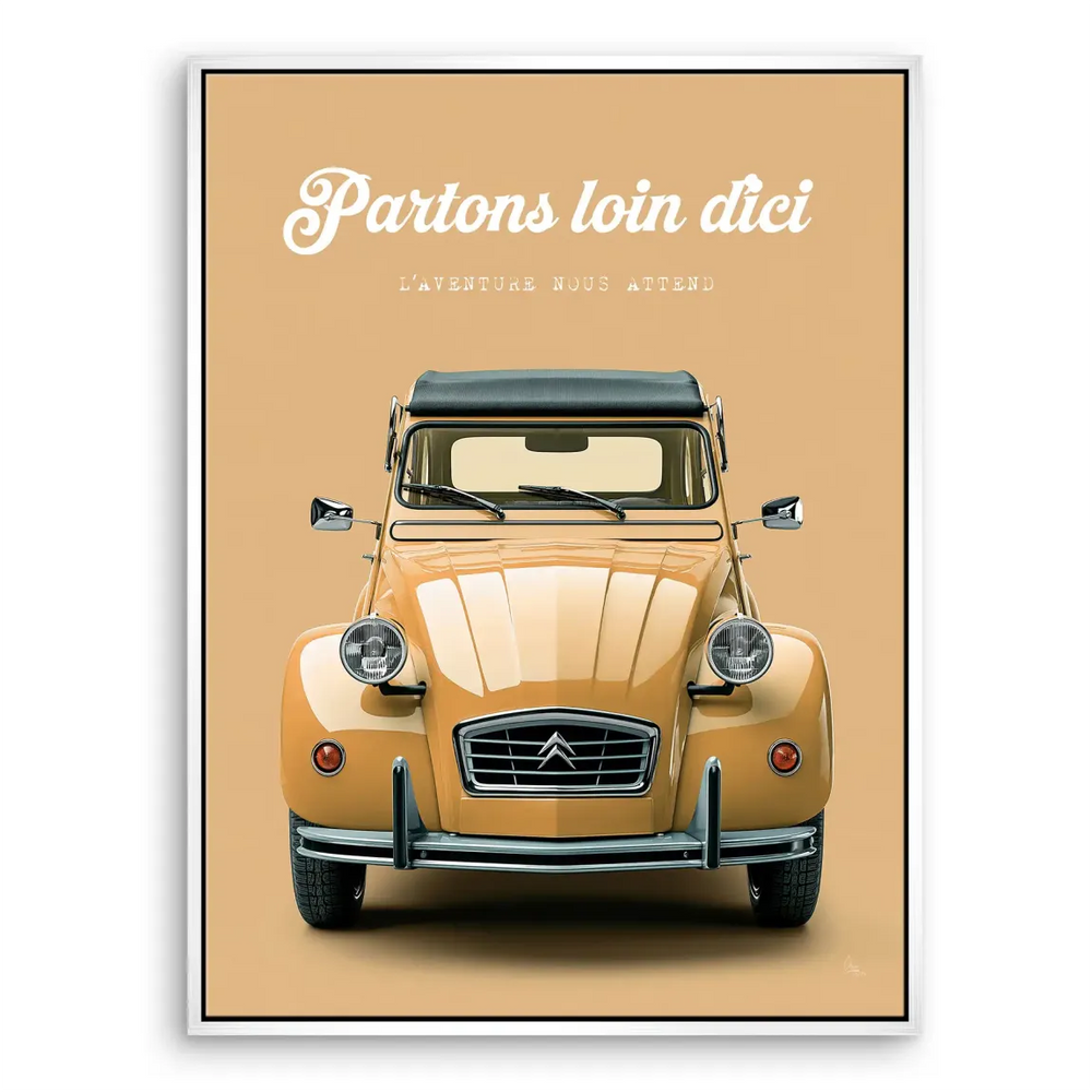 Bright, cheerful canvas print of a vintage car for retro and minimalist interiors.