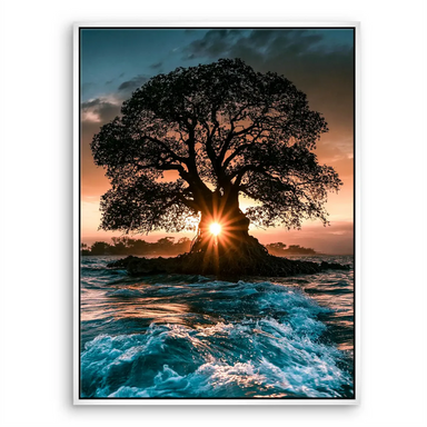 Sun Tree Canvas Art: Sunset Landscape with Silhouetted Tree - Image 7