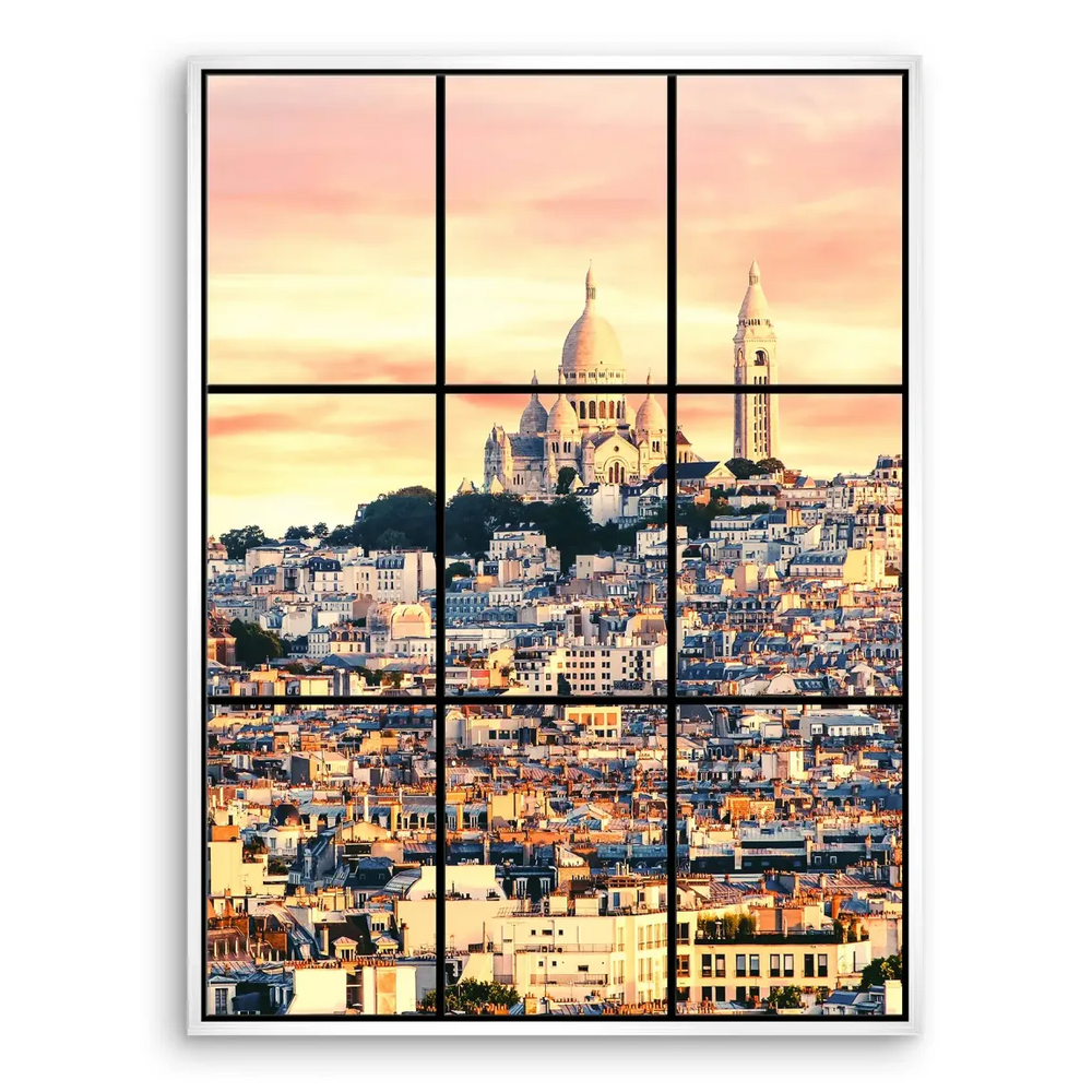 Historic Parisian architecture bathed in dawn light along a tranquil cityscape.