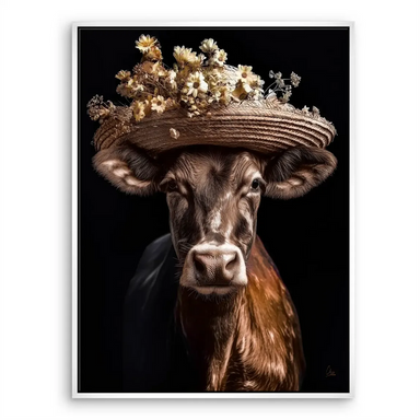 Cow with Straw Hat Canvas Wall Art - Rustic Farmhouse Decor - Image 8