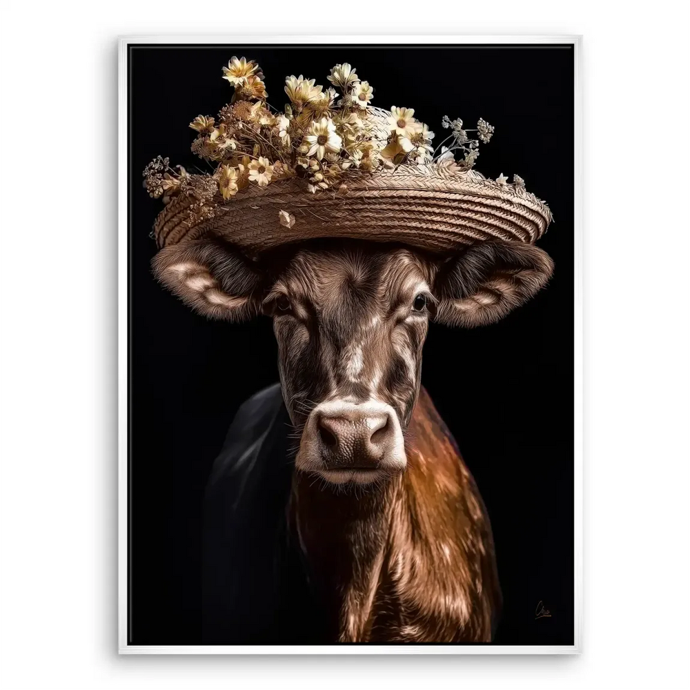 Cow with Straw Hat Canvas Wall Art - Rustic Farmhouse Decor - Image 8
