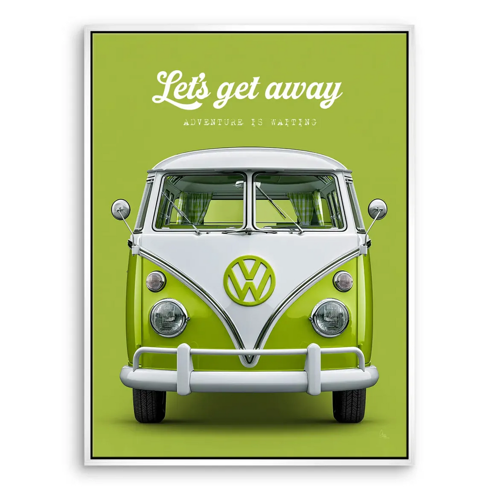Kids room decor featuring a colorful VW camper and travel message