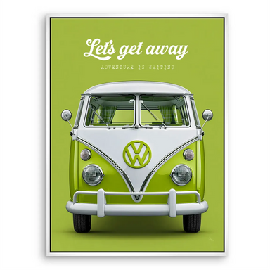 Kids room decor featuring a colorful VW camper and travel message