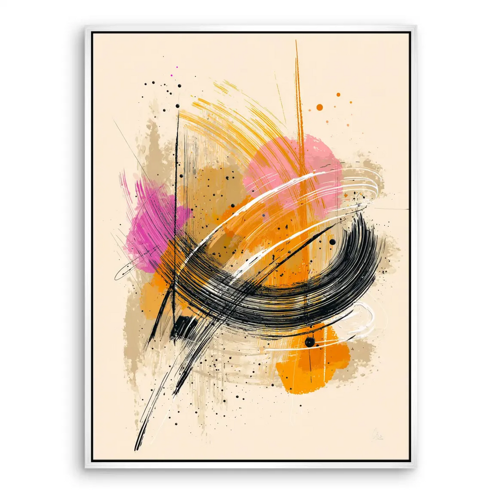 Vertical portrait orientation abstract canvas art with dynamic brushwork and beige background
