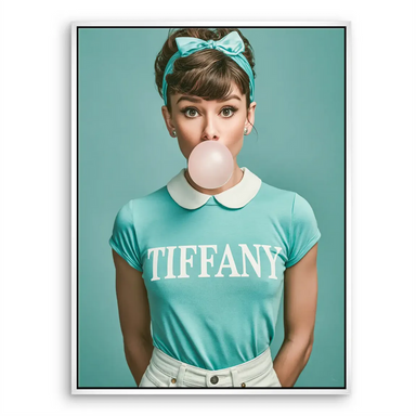 Studio shot of a canvas wall art print with bold colors and fashion vibes