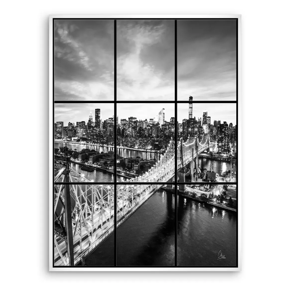 Sophisticated nighttime cityscape ideal for contemporary living rooms or offices with a strong architectural focal point.
